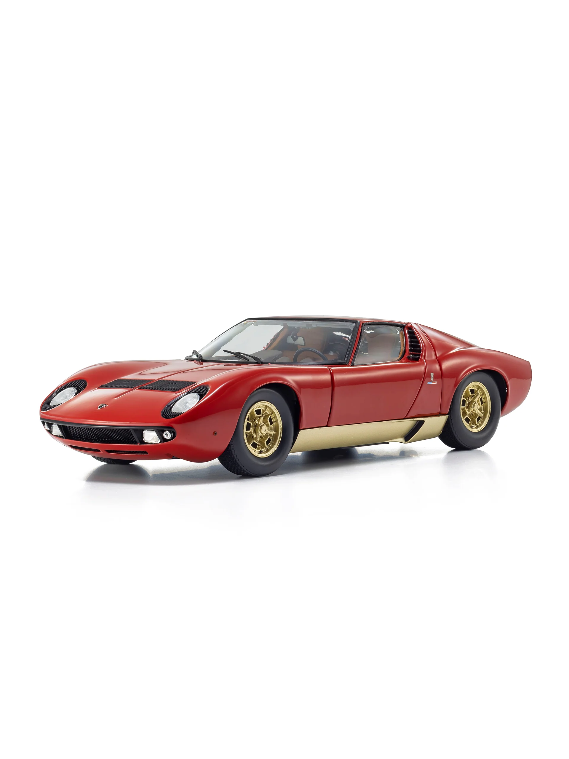 Red and gold Miura P400 model car, scale 1:18