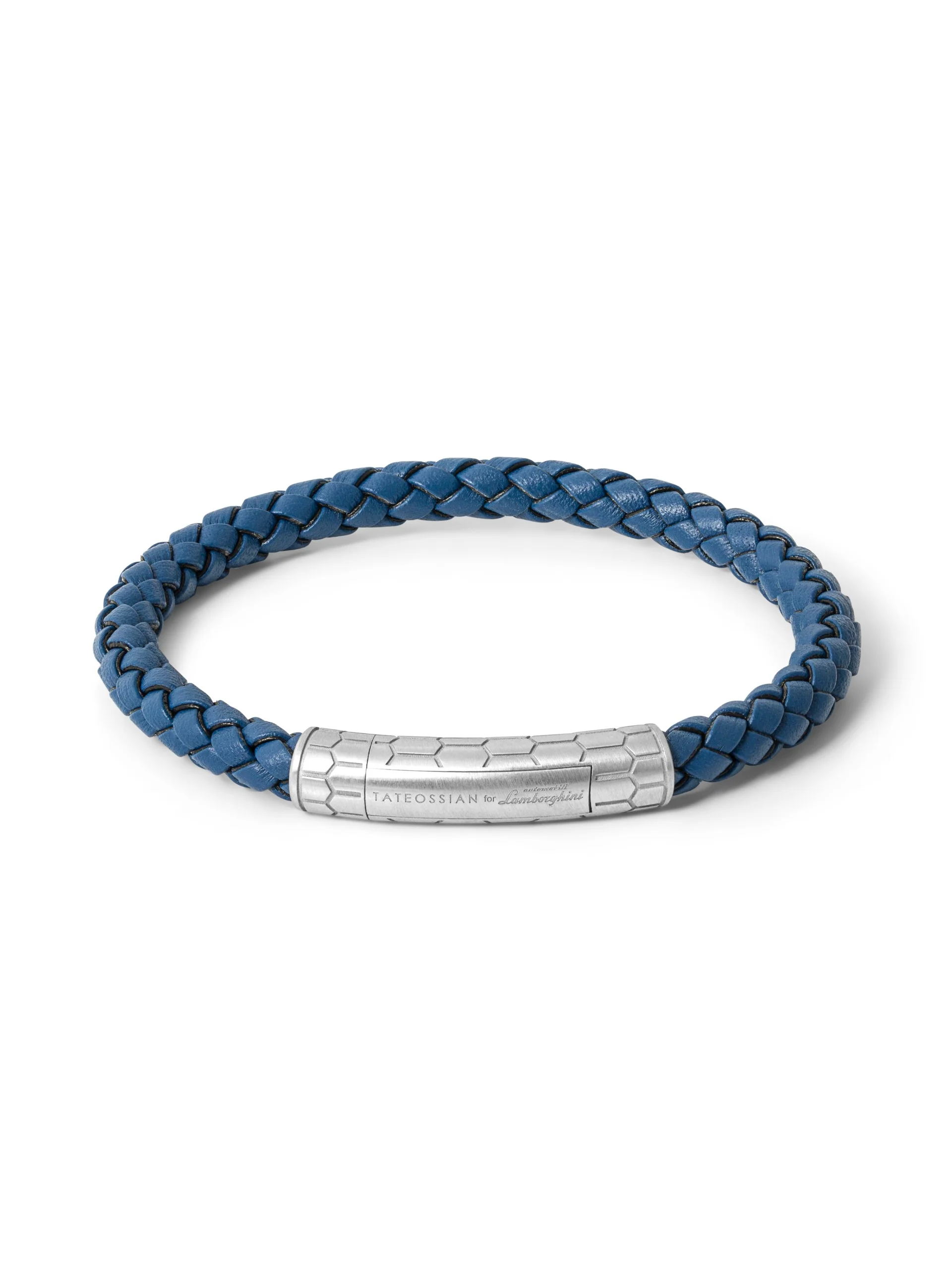 Rhodium and blue leather bracelet